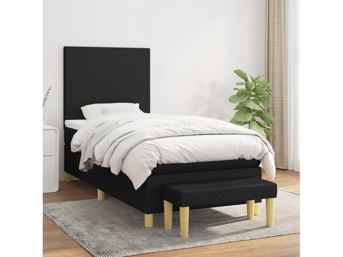 Cama Com Molas/colchão 90x200 Cm Tecido Preto