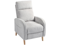 Poltrona Relax Reclinável em Linho Sintético, Apoio para Pés, Bolso Lateral 68x90x106cm Cinzento Claro BTFORUS