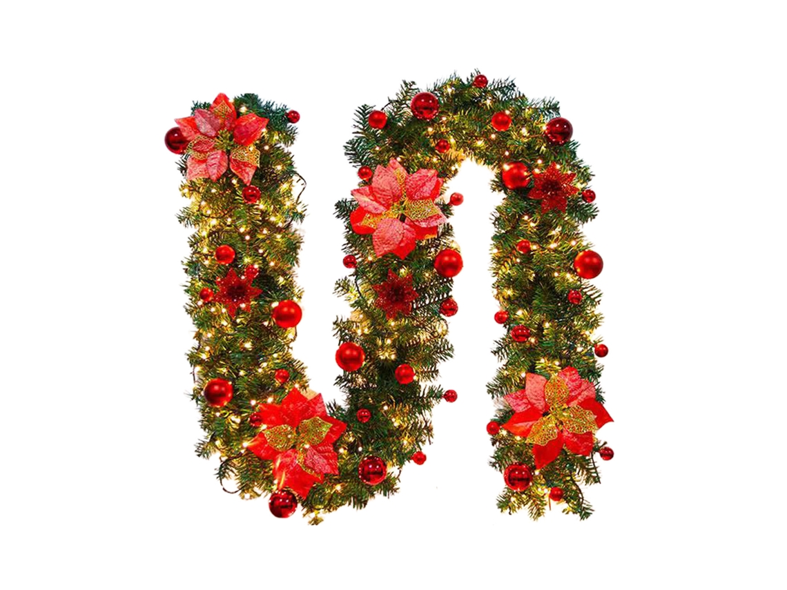 Laxiscreed Coroa De Natal Com Videira Encriptada De 2,7m E Ornamentos Vermelhos Para Pendurar