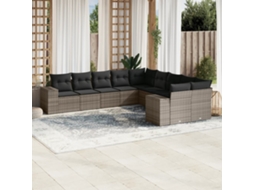 Vidaxl 10 Pcs Conjunto Sofás De Jardim C/ Almofadões Vime Pe Cinzento