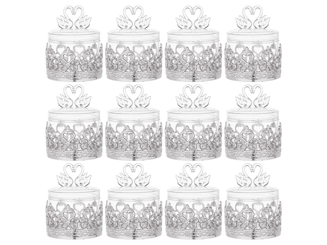 Laxiscreed Caixa De Doces Wedding Silver Swan Heart Com 12 Peças E Acabamentos Dourados Elegantes