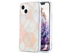 Capa Dupla Face Em Tpu Imd Com Estampa Floral Marmorizada E Revestimento Eletroplástico Para Iphone 15 Plus.