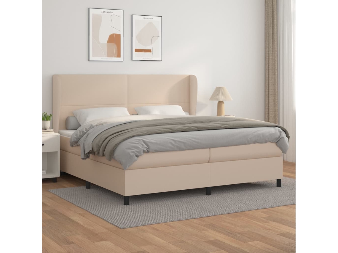 Vidaxl Cama Com Molas/colchão 200x200 Cm Couro Artificial Cappuccino