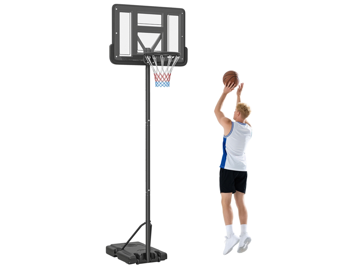 Cesta De Basquete Com Altura Ajustável Para Jardim E Piscina, Com Base Preenchível, 110x75x195-370 Cm, Preta