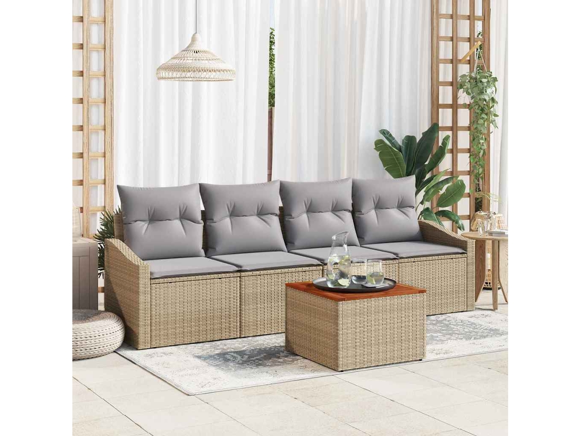 Vidaxl Conjunto De Sofá De Jardim 5 Unid. Bege Vime Pe