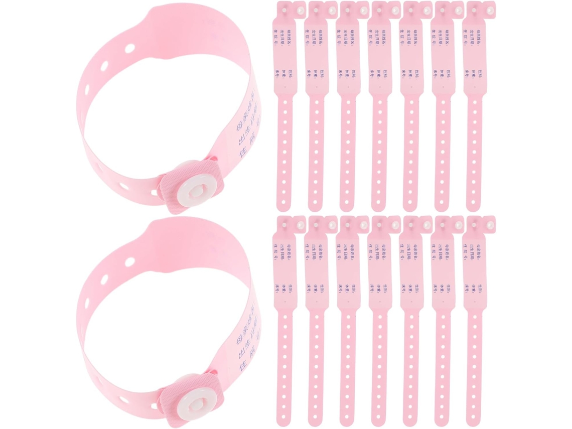 Pulseira de identificação médica ajustável Alipis para recém-nascidos, 100 unidades, PVC rosa, para uso hospitalar.