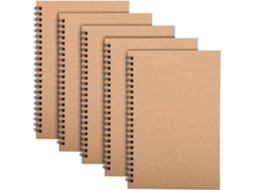 Pacote Com 5 Cadernos Espirais A5, 120 Páginas/60 Folhas, Capa Dura, Kraft, 21 X 14 Cm, Com Linhas Brilvibera