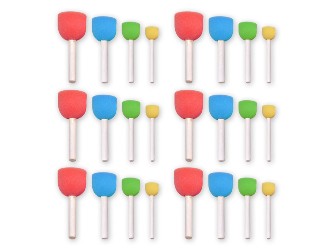 Mali 24pcs Pincéis de Esponja Coloridos Diy com Cabo de Madeira para Crianças Ferramenta de Pintura