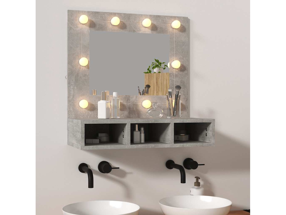 Vidaxl Armário Espelhado Com Led 60x31,5x62 Cm Cinzento Cimento