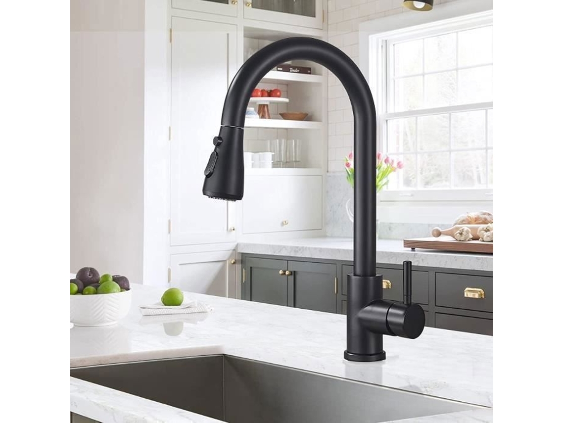 Torneira De Cozinha, Preta, Com Ducha Extensível Giratória De 360° E Monocomando Para Água Quente E Fria