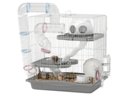 Gaiola para hamster, com túnel, plataformas, bebedouro, rampas, roda, 45x30x45 cm | S/MARCA