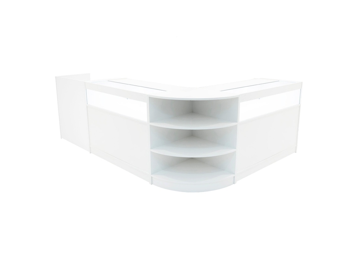Conjunto de Balcões Comerciais Sagittarius | Branco | LM60 2xB1200 TB60 | MDF e Vidro Temperado | Prateleiras MonsterShop