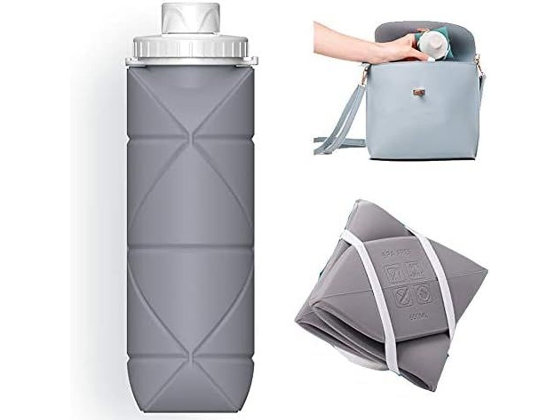 Garrafas de água dobráveis personalizadas, sem BPA, cinza, Klb Brilvibera (pacote com 2)