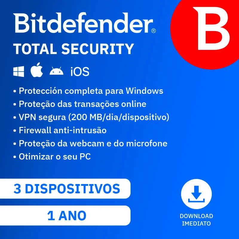 BITDEFENDER Total Security (3 Dispositivos - 1 Ano - Smartphone/PC/Tablet - Formato Digital)