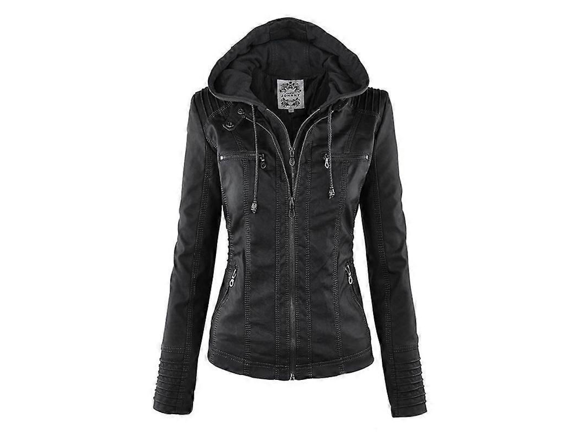 Jaquetas De Couro Falso E Genuíno Para Mulheres, Estilo Vintage Com Capuz, Inverno, Tamanhos Xs A 7xl Preto