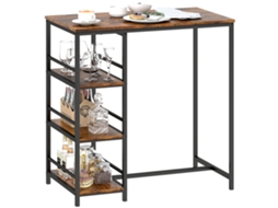 Mesa de Bar High Rise com 3 Prateleiras de Armazenamento e Estrutura de Aço Rústico 90x50x90,5 Cm Marrom Preto S/MARCA