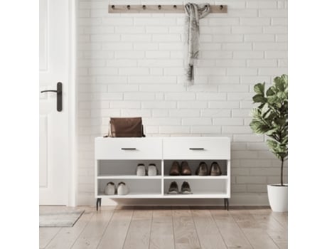 Banco Sapateira 102X35X55 Cm Derivados Madeira Branco Brilhante VIDAXL
