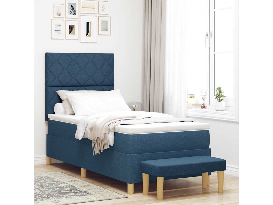 Vidaxl Cama Box Com Cabeceira Azul 200 X 100 Cm Tecido