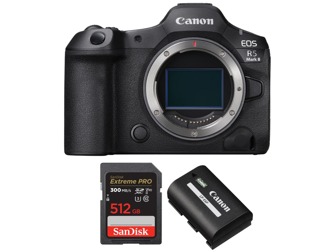Eos R5 Mark Ii + 1 Sandisk 512gb Uhs ii 300mb/s + 1 Canon Lp e6p + Ebook “20 Dicas para Fotos Que Impressionam” CANON