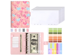 A6 Love Eiffel Tower Korean Macaron Loose Leaf Pu Leather Notebook Planner Journal With Pink Cover, 12-zipper Pockets