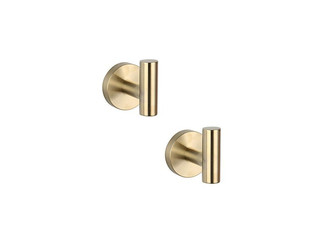 Conjunto De 2 Ganchos Para Casacos Em Aço Inoxidável Sus 304 Com Acabamento Dourado Escovado Para Casa De Banho