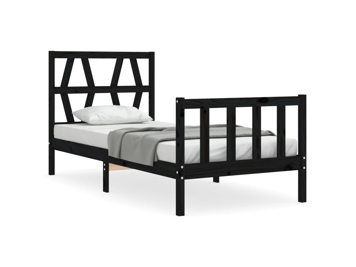 Bed Frame, Bed Frames Vidaxl Preto Madeira De Pinho (75 X 190 Cm)