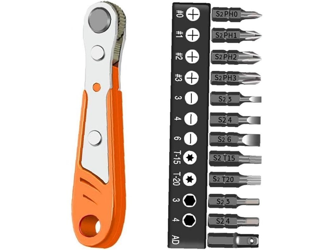 Destornillador De Trinquete Mini Con 12 Bits, Cr-v, Reversible, Para Reparaciones Automotrices Y Hogar