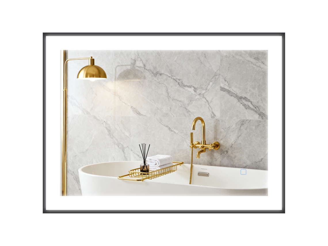 Espelho de Banheiro com Luz Led 80x60 Cm com 3 Cores de Luz Função Antiembaça Função de Memória Ip44 Horizontal/vertical Ge