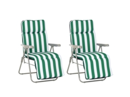 Conjunto 2 Espreguiçadeiras Dobráveis Jardim Aço Almofada Acolchoada Encosto 5 Posições E Apoio Pés Verde Branco