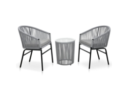 Vidaxl 3 Pcs Conjunto De Bistrô Com Almofadões Vime Pe Cinzento