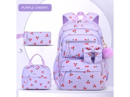 Conjunto De Três Peças Com Mochila Às Costas Com Padrão De Cerejas Roxas