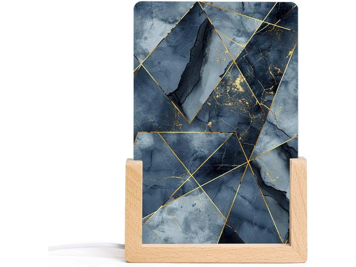Luminária noturna em acrílico, arte abstrata, com base de madeira, luz noturna de LED, decoração moderna para casa, Com