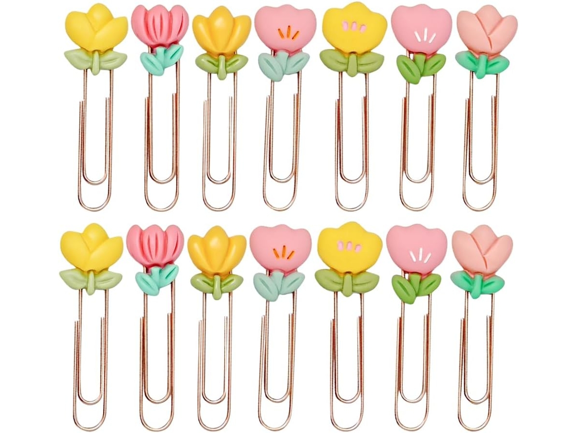Clips de papel metálicos Coheali em formato de flor, 14 unidades com núcleos sortidos, design criativo e versátil para