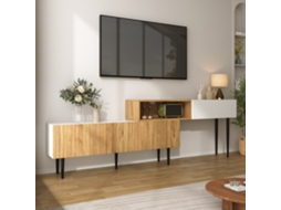 Armário Tv Modular Madeira+branco, Pernas Pretas.-zz