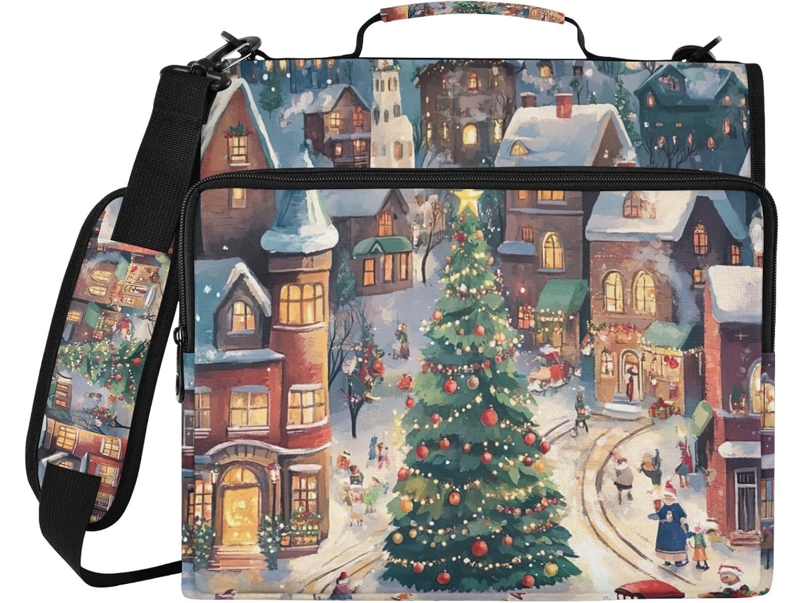 Pasta Organizadora Christmas Town Papai Noel Com De 3-argolas, Impermeável, Laptop De 14 Polegadas, Ideal