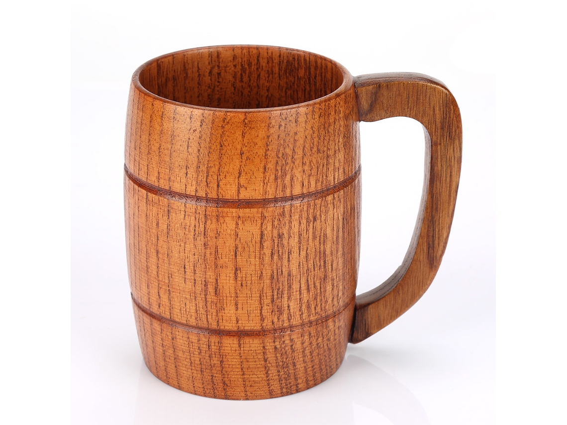 Caneca Clássica de Madeira Maciça Natural para Água, Chá Ou Cerveja AQUAFORGE