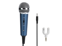 Mali microfone Condensador Fio 3.5mm com Adaptador Áudio U 3.5mm para Karaokê no Computador Azul
