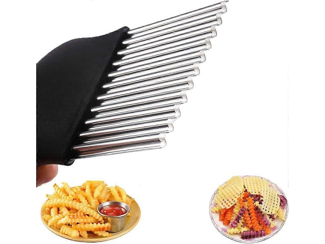 Batatas Fritas Faca Aço Inoxidável Nervurado Cortador De Legumes Salada De Frutas Vegetais Preto