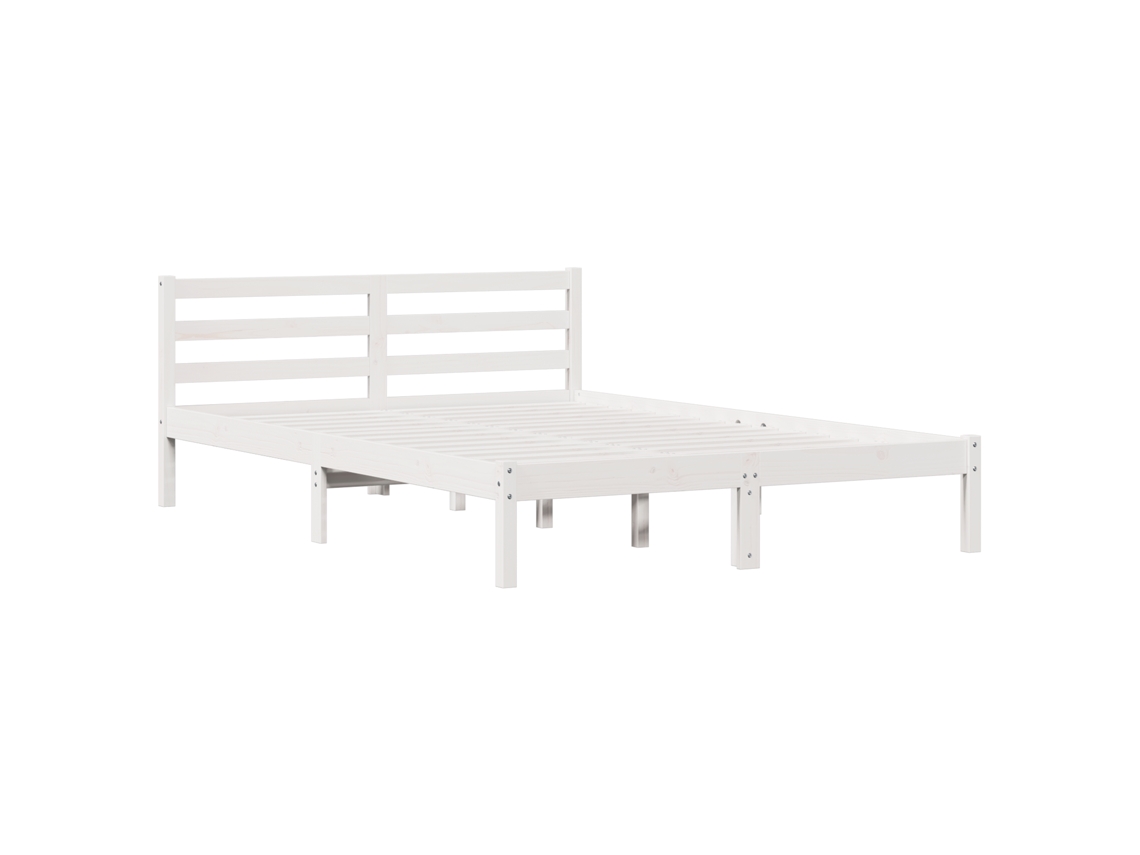 Conjunto 1 Estrutura Da Cama Vidaxl Branco Madeira De Pinho Maciça (215,5 X 145,5 X 69,5 Cm)