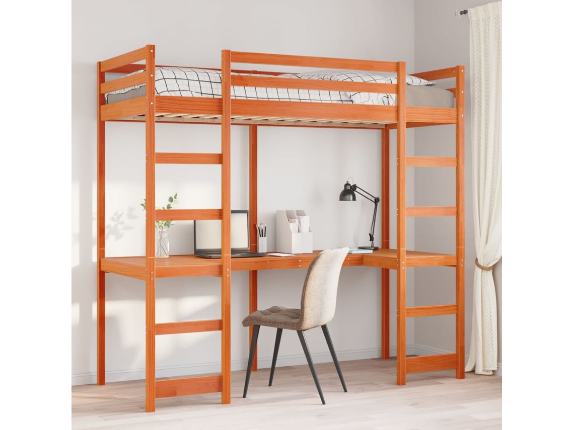 Cama Alta Sem Colchão 80x200 Cm Pinho Maciço Castanho-mel