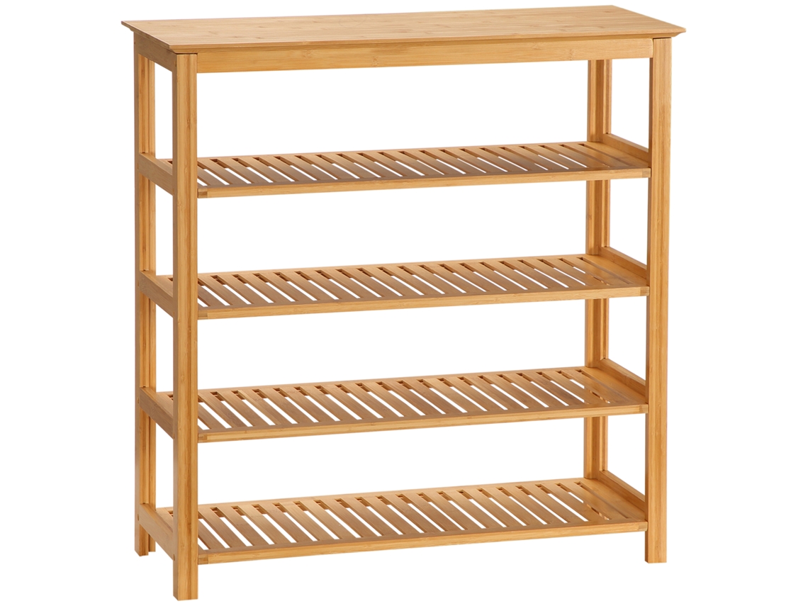 Sapateira de bambu com 5 níveis, 4 prateleiras ripadas, 80x29x82cm, efeito madeira natural CHEZMOI