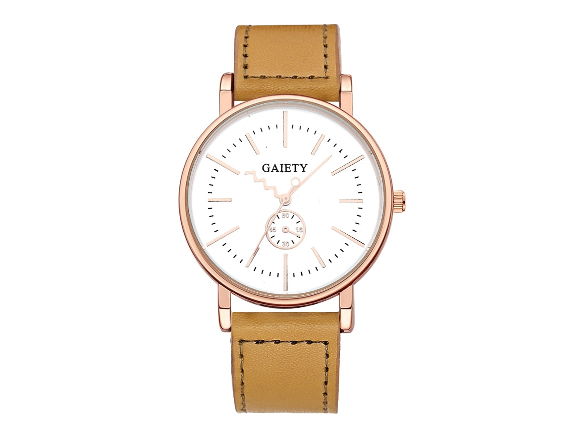 Reloj De Pulsera Gaiety Analógico Cuarz Correa Pu Dial Redondo Beige Para Hombre