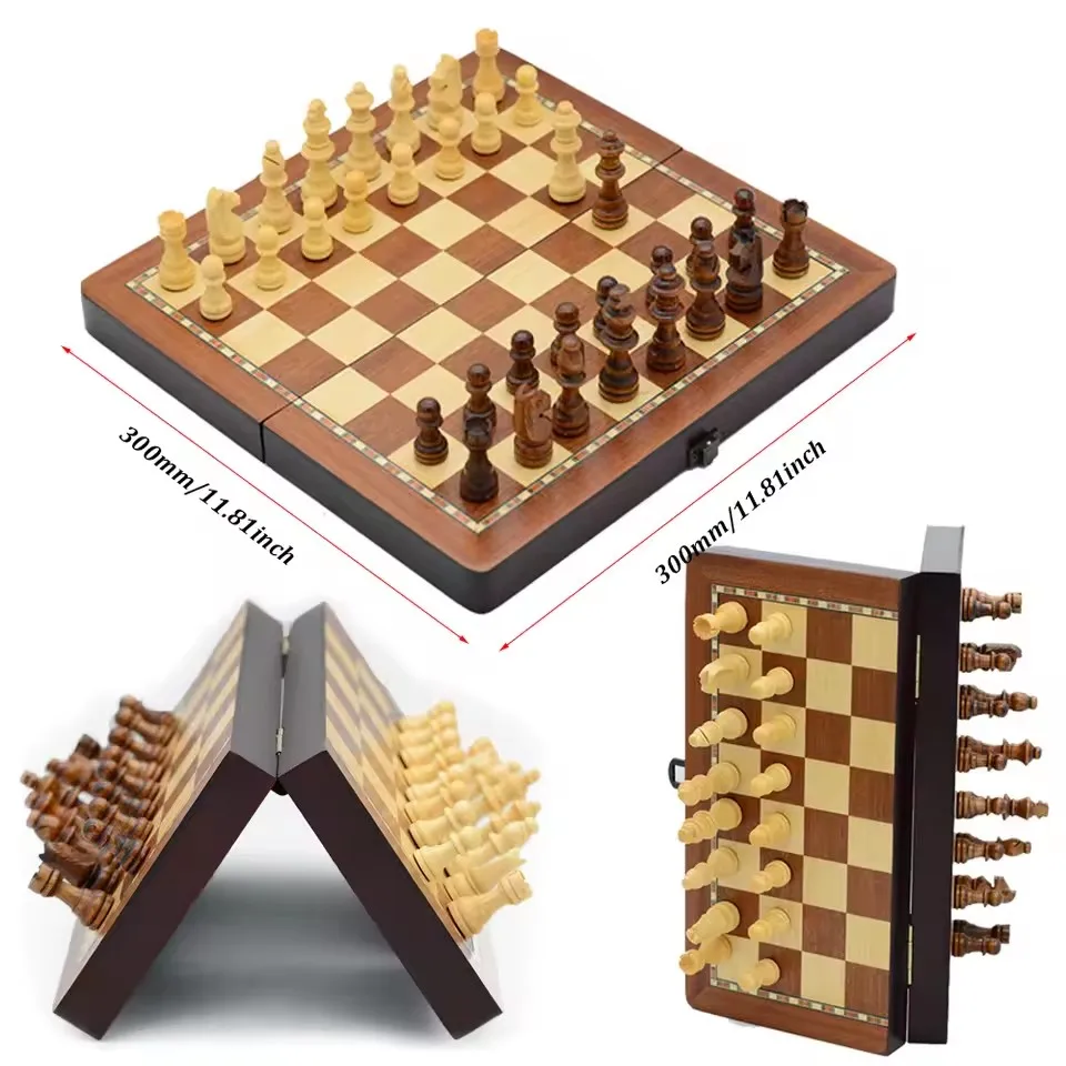 Tabuleiro De Xadrez De Madeira De Pinho Com Forte Adsorção Magnética (30 Cm) - Educativo, Competitivo E Divertido Para Famílias.