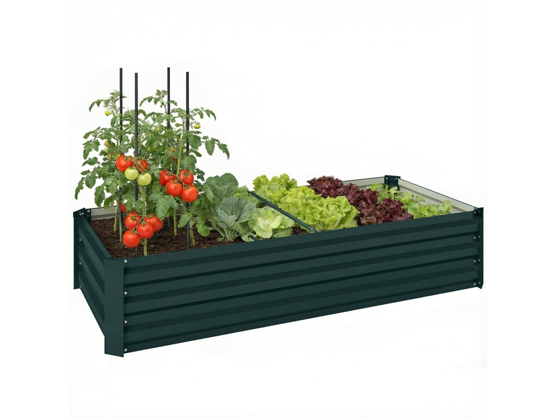 Jardineira Retangular Horta Aço Galvanizado Borda Segurança 150x70x30cm Verde