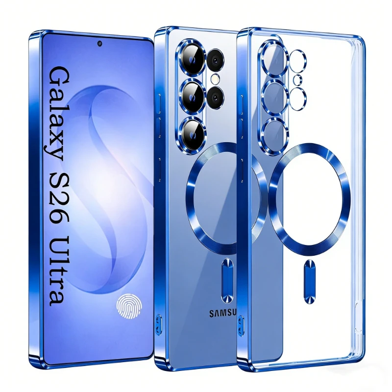 (galaxy S22 5g Azul Escuro) Compatível Com Capa Magnética Macia Da Samsung E Lente Transparente Eletroplaqueada.