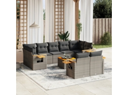 Vidaxl 10 Pcs Conjunto Sofás De Jardim C/ Almofadões Vime Pe Cinzento