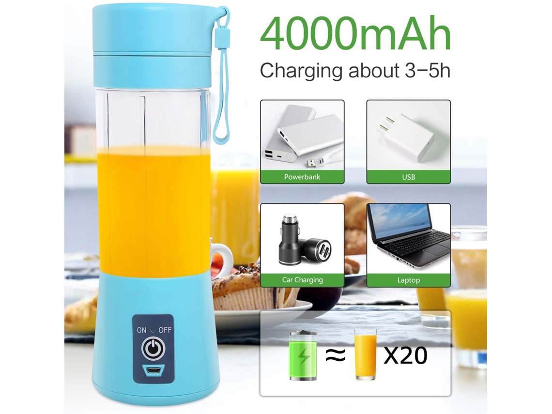 Lurelia Liquidificador Portátil Recarregável Usb, 380ml, 6 Lâminas, Aço Inoxidável, Para Sumos