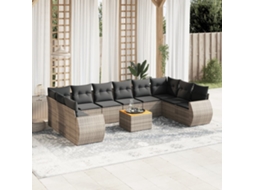 Vidaxl 11 Pcs Conjunto Sofás de Jardim C/ Almofadões Vime Pe Cinzento