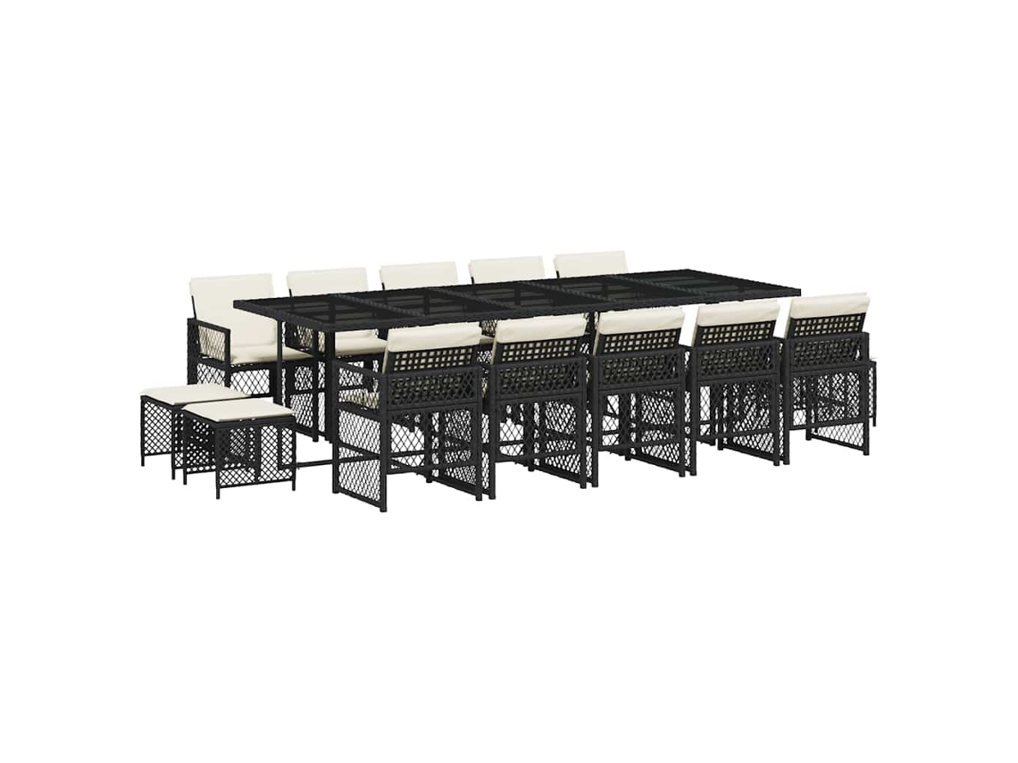 Conjunto de Jantar 15 Pcs para Jardim com Almofadões Vime Pe Preto MAISON EXCLUSIVE (15 pcs)