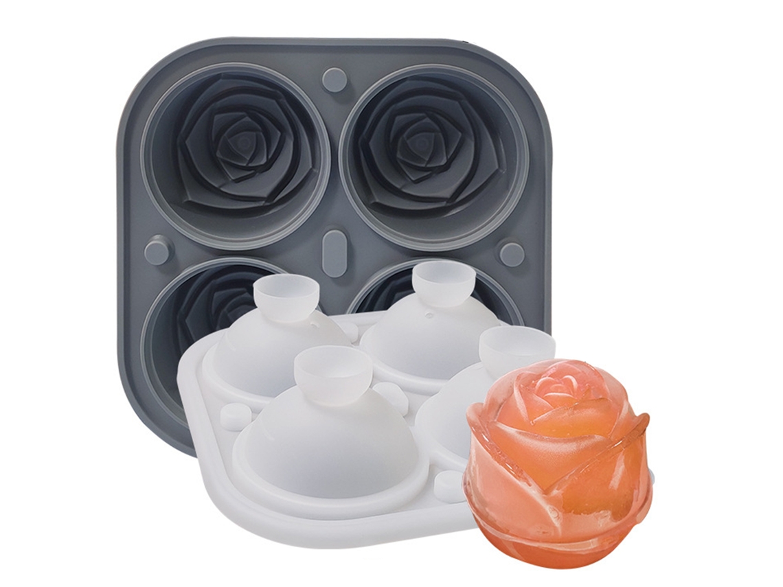 Forma De Gelo Em Silicone 3d Formato Rosa, Cinza
